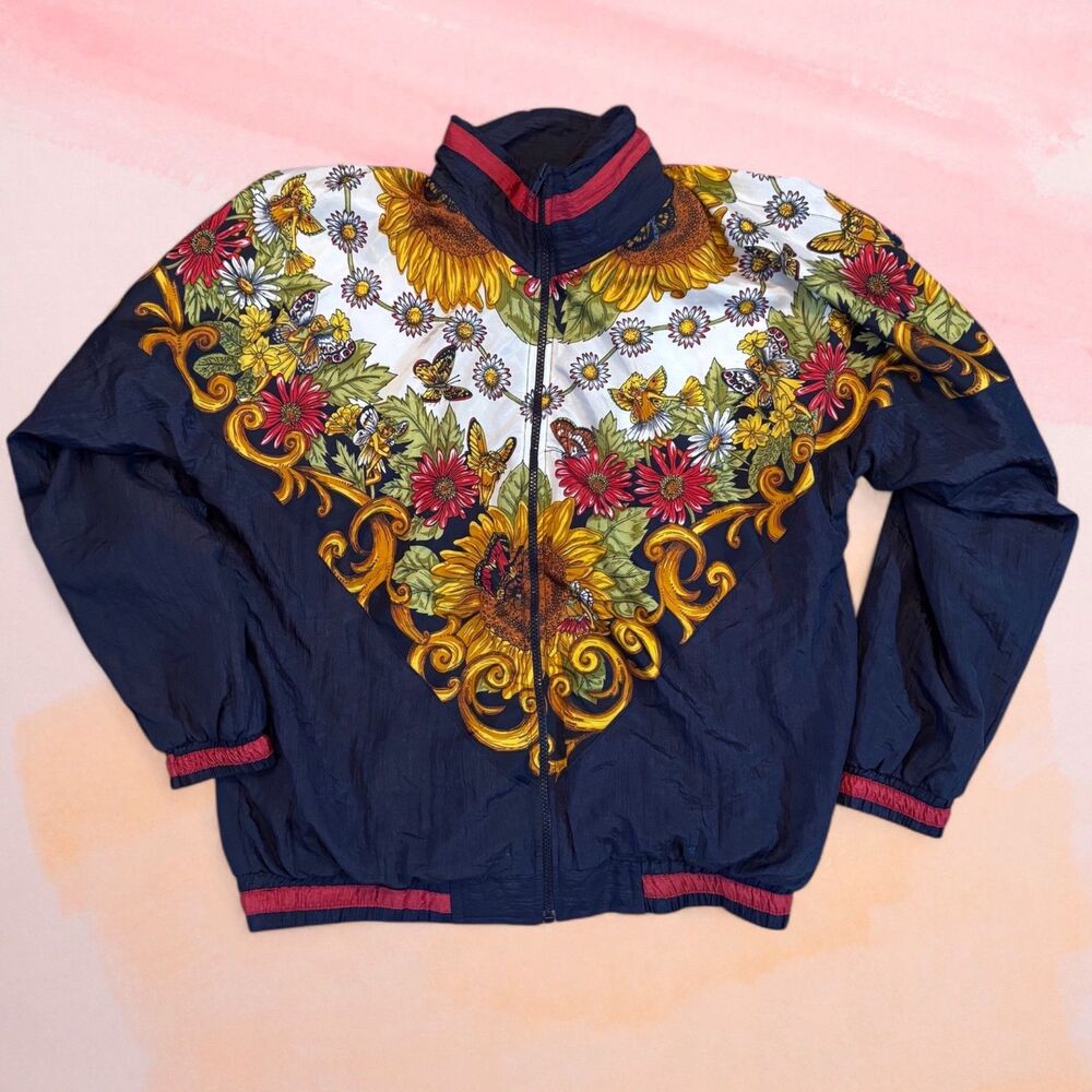 Vintage 90s Fairy Core Sunflower Baroque Windbreaker Jacket | Cottagecore MD